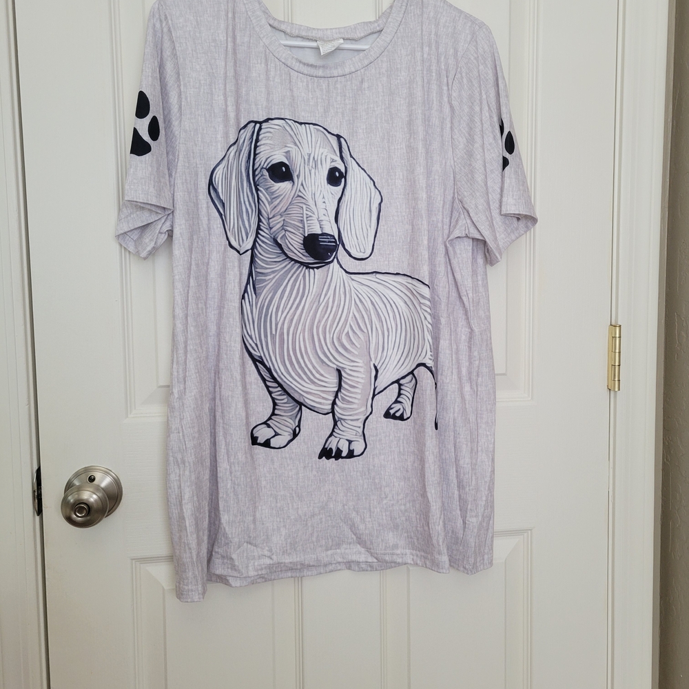 Gray Dachshund Dog Print T-Shirt
